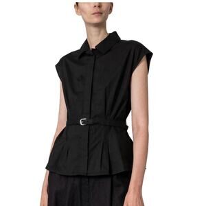 POSSE Juno Shirt Small Black Sleeveless Collared Button Front Blouse Cotton